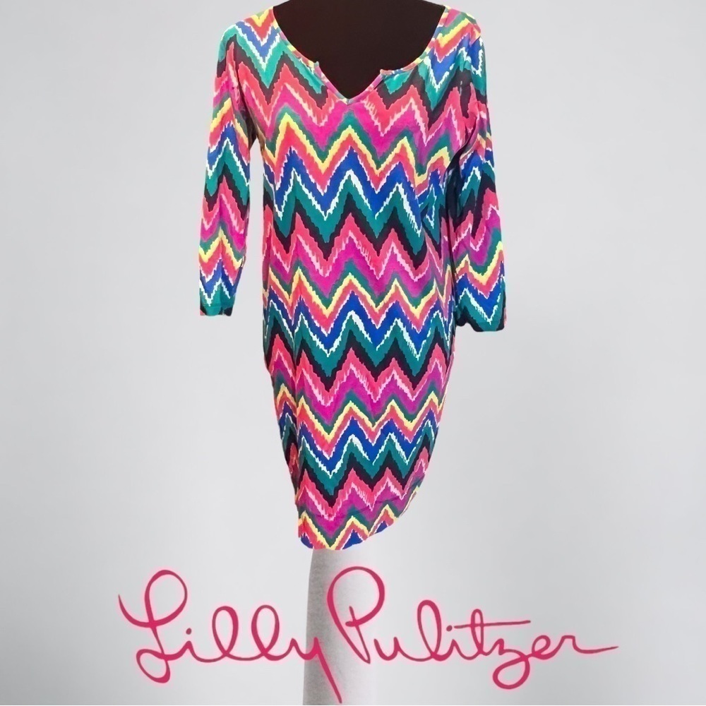 Lilly Pulitzer Chevron Print Gretchen 100% Pima Cotton Dress - Picture 2 of 7
